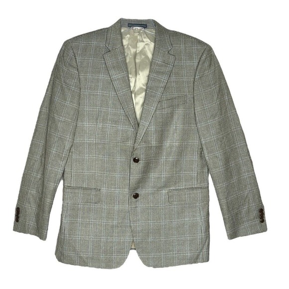 Tommy Hilfiger Blazer Men 40R Cream Gray Glen Plaid Sports Coat Silk‎ Wool Blend - Picture 1 of 7